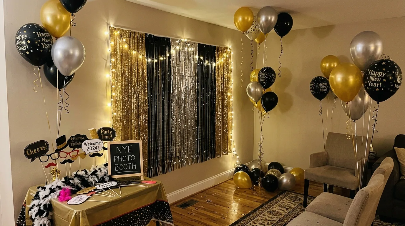 DIY photo booth corner for New Year's Eve